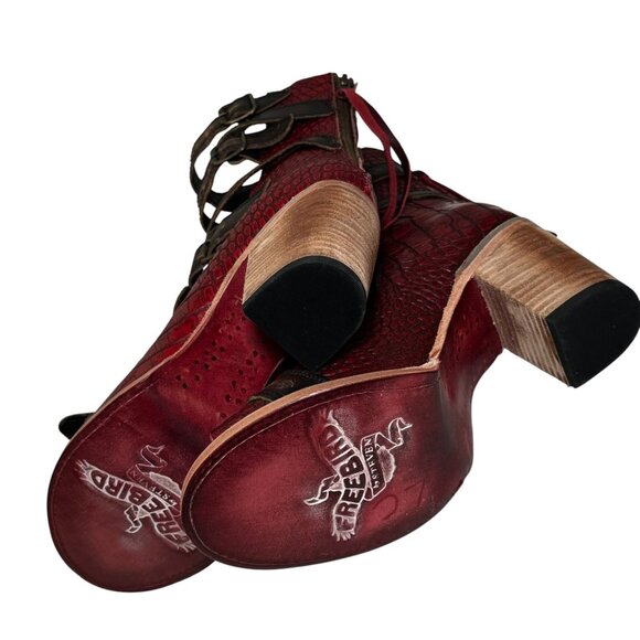 New Freebird by Steven Womens Bond Western Leather Sandal Boot Red Croc size 9 - Picture 13 of 14